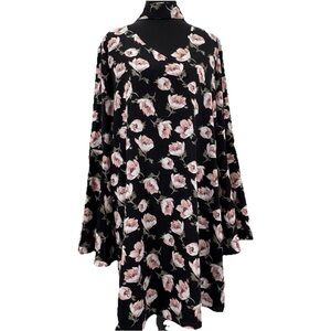 Boho Floral Whimsigoth Chic Shift Dress Choker Neck Romantic Bell Sleeve Large